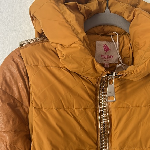 Down feather winter coat with leather trim - Picture 2 of 8